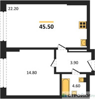 Планировка однокомнатной(квартира) площадью 45.5 квадратных метров в “ЖК МАРК”