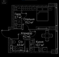 Планировка однокомнатной(квартира) площадью 37.3 квадратных метров в “ЖК СЕЗАР БУДУЩЕЕ”