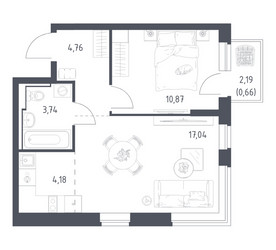Планировка однокомнатной(квартира) площадью 41.25 квадратных метров в ЖК “ЖК Новое Видное”