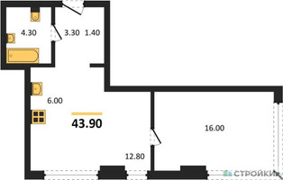 Планировка однокомнатной(квартира) площадью 43.9 квадратных метров в “Акценты”