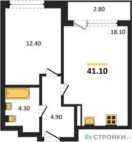 Планировка однокомнатной(квартира) площадью 41.1 квадратных метров в “ЖК Прокшино”