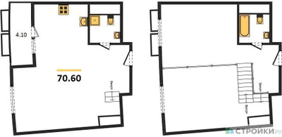 Планировка двухкомнатной(квартира) площадью 70.6 квадратных метров в ЖК “ЖК Римский”