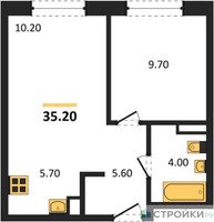 Планировка однокомнатной(квартира) площадью 35.2 квадратных метров в “ЖК Ольховый Квартал”