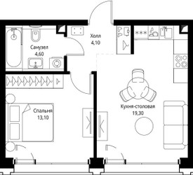 Планировка однокомнатной(квартира) площадью 41.2 квадратных метров в ЖК “ЖК СЕТ”