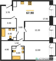 Планировка двухкомнатной(квартира) площадью 67.9 квадратных метров в “ЖК The LAKE (Лэйк)”