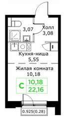 Планировка студии(квартира) площадью 22.16 квадратных метров в ЖК “ЖК КИТ 2”