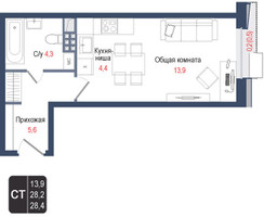 Планировка студии(квартира) площадью 28.2 квадратных метров в “ЖК КИНОКВАРТАЛ”