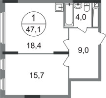Планировка однокомнатной(квартира) площадью 47.1 квадратных метров в “ЖК Переделкино Ближнее”