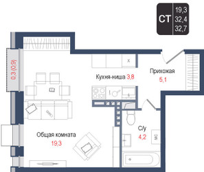Планировка студии(квартира) площадью 32.4 квадратных метров в ЖК “ЖК КИНОКВАРТАЛ”