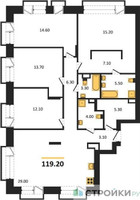 Планировка 4+ комнатной(квартира) площадью 119.2 квадратных метров в “ЖК The LAKE (Лэйк)”