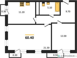 Планировка двухкомнатной(квартира) площадью 60.4 квадратных метров в “ЖК Южная Долина”