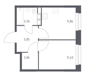 Планировка однокомнатной(квартира) площадью 35.73 квадратных метров в ЖК “ЖК ЭкоБунино (Южное Бунино)”