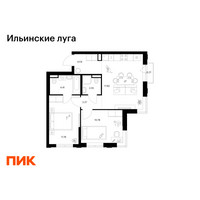 Планировка двухкомнатной(квартира) площадью 53.9 квадратных метров в “ЖК Ильинские луга”