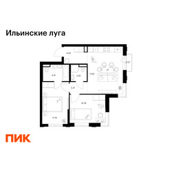 Планировка двухкомнатной(квартира) площадью 53.9 квадратных метров в ЖК “ЖК Ильинские луга”