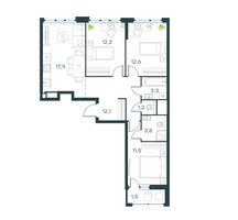 Планировка трехкомнатной(квартира) площадью 76.1 квадратных метров в “ЖК Level Лесной”