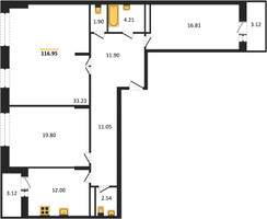 Планировка трехкомнатной(квартира) площадью 116.56 квадратных метров в “ЖК Преображенская Площадь”