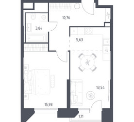 Планировка однокомнатной(апартаменты) площадью 50.86 квадратных метров в ЖК “ЖК Скай Спутник”