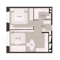 Планировка однокомнатной(квартира) площадью 43.9 квадратных метров в “ЖК Гранд Комфорт”