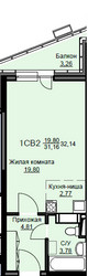 Планировка студии(квартира) площадью 32.6 квадратных метров в ЖК “ЖК Соболевка”