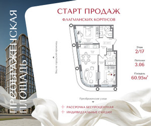 Планировка двухкомнатной(квартира) площадью 60.95 квадратных метров в ЖК “ЖК Преображенская Площадь”