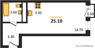 Планировка студии(квартира) площадью 26.3 квадратных метров в “ЖК Новая Щербинка”