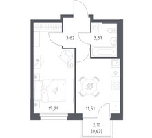 Планировка однокомнатной(квартира) площадью 34.92 квадратных метров в “ЖК Новое Внуково”