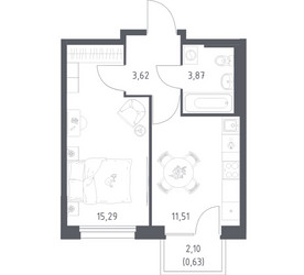 Планировка однокомнатной(квартира) площадью 34.92 квадратных метров в ЖК “ЖК Новое Внуково”