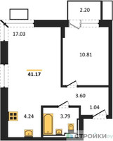 Планировка однокомнатной(квартира) площадью 41.17 квадратных метров в “ЖК Прибрежный Парк”