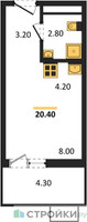 Планировка студии(квартира) площадью 20.4 квадратных метров в “ЖК Скандинавия”