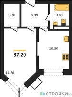 Планировка однокомнатной(квартира) площадью 37.2 квадратных метров в “ЖК Видный берег 2”