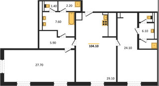 Планировка двухкомнатной(квартира) площадью 104.1 квадратных метров в “ЖК Vesper Tverskaya”