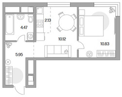 Планировка двухкомнатной(квартира) площадью 33.5 квадратных метров в “ЖК Аникеевский”