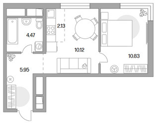 Планировка двухкомнатной(квартира) площадью 33.5 квадратных метров в ЖК “ЖК Аникеевский”