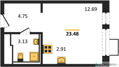 Планировка студии(квартира) площадью 23.48 квадратных метров в ЖК “ЖК Квартал Авиаторов”