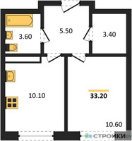 Планировка однокомнатной(квартира) площадью 33.2 квадратных метров в “ЖК Ольховый Квартал”