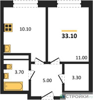 Планировка однокомнатной(квартира) площадью 33.1 квадратных метров в “ЖК Ольховый Квартал”