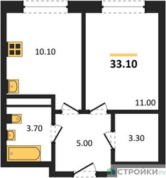 Планировка однокомнатной(квартира) площадью 33.1 квадратных метров в ЖК “ЖК Ольховый Квартал”