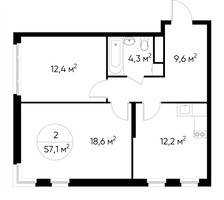 Планировка двухкомнатной(квартира) площадью 57.1 квадратных метров в “ЖК Переделкино Ближнее”
