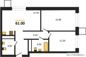 Планировка двухкомнатной(квартира) площадью 61 квадратных метров в “Сити квартал Отрада”