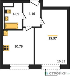 Планировка однокомнатной(квартира) площадью 35.37 квадратных метров в ЖК “ЖК Квартал Западный”