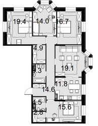 Планировка 4+ комнатной(квартира) площадью 126.2 квадратных метров в ЖК “ЖК Театральный квартал”