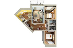 Планировка трехкомнатной(квартира) площадью 80.07 квадратных метров в “ЖК Московский (Красная Горка-2)”