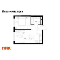 Планировка однокомнатной(квартира) площадью 36.1 квадратных метров в ЖК “ЖК Ильинские луга”