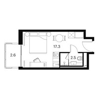 Планировка студии(апартаменты) площадью 22.4 квадратных метров в “ЖК Аквилон Signal (Аквилон Сигнал)”