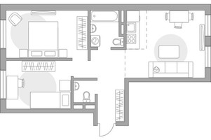 Планировка трехкомнатной(квартира) площадью 56.05 квадратных метров в “ЖК Аникеевский”