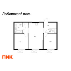Планировка двухкомнатной(квартира) площадью 56.9 квадратных метров в ЖК “ЖК Люблинский парк”