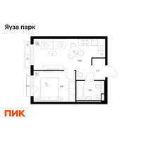 Планировка однокомнатной(квартира) площадью 32.5 квадратных метров в “ЖК Яуза Парк (Мытищи)”