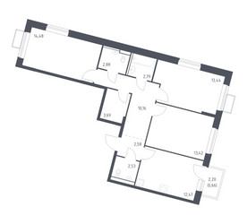 Планировка трехкомнатной(квартира) площадью 79.1 квадратных метров в ЖК “ЖК Молжаниново”