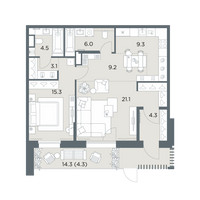 Планировка двухкомнатной(квартира) площадью 77.1 квадратных метров в “ЖК Станиславский”