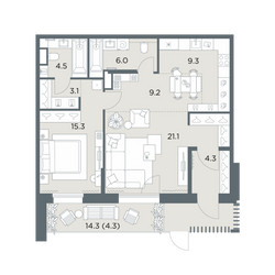 Планировка двухкомнатной(квартира) площадью 77.1 квадратных метров в ЖК “ЖК Станиславский”